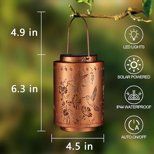 Solar Lanterns Outdoor Waterproof Garden Decor Gifts for Women Mon Grandma Metal Hanging Solar Lights Decoration for Outside LED Lanterns for Yard Patio Lawn Pathway(Hummingbirds)