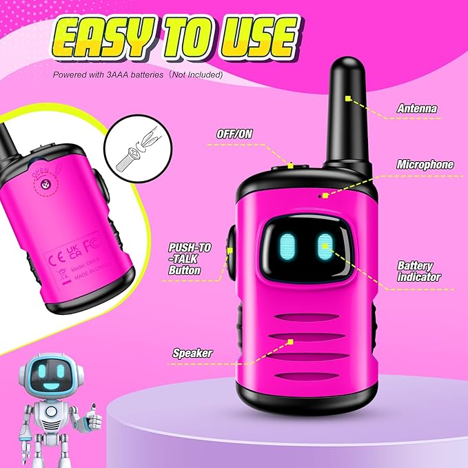Kids Walkie Talkies Toys for Girls: comedyfun Mini Robots Walkies Talkies Pink 2 Pack Christmas Birthday Gifts for 3 4 5 6 7 8 Year Old Girls Toys Age 4 5 6 7 8 Stocking Stuffers Camping Outdoor
