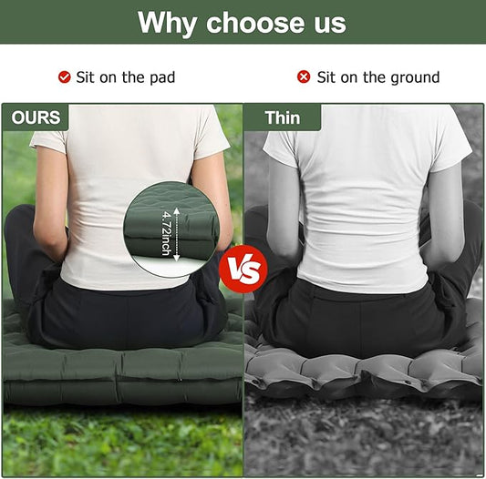 Sleeping Pad, 4.7" Extra-Thick & Ultralight Inflatable Camping Mat with Pillow, Built-in Foot Pump, Compact for Backpacking, Camping, Hiking, Travel —Military Green