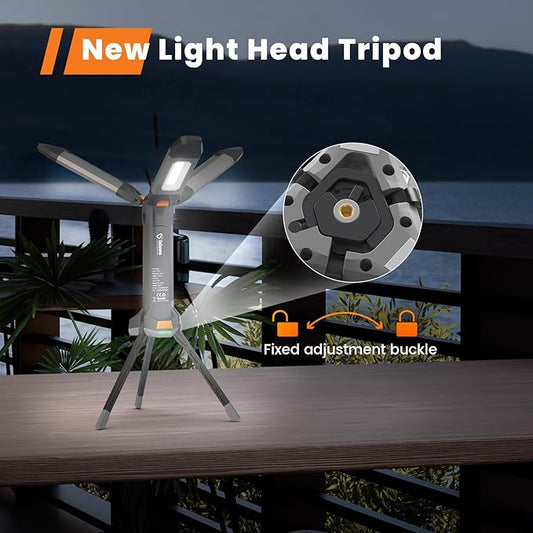 gogonova 2025 Rechargeable Work Light with Stand, 4 in 1 Cordless Camping Light, 700/1200/2200 Lumens, 4000/6500K Dimmable LED Work Lamp with Detachable Tripod(Grey)