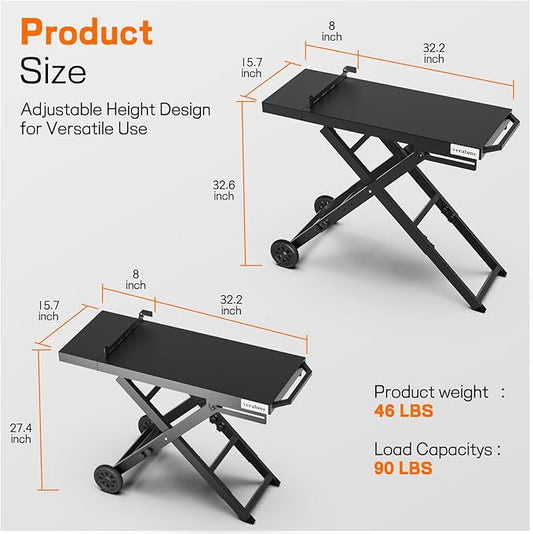 veralune Folding Grill Table, Outdoor Prep Table with 2 Wheels, Adjustable Height Portable Grill cart for Outdoor Cooking Camping BBQ Tailgating Picnicking