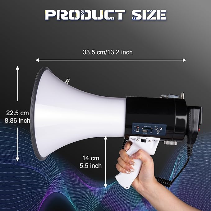 MyMealivos 50W Bluetooth Megaphone with Rechargeable Battery-Professional Bullhorn with Siren&240s Recording Supports USB/SD/3.5mm Aux-1600ft Range for Sports Police Emergency Outdoor Activities