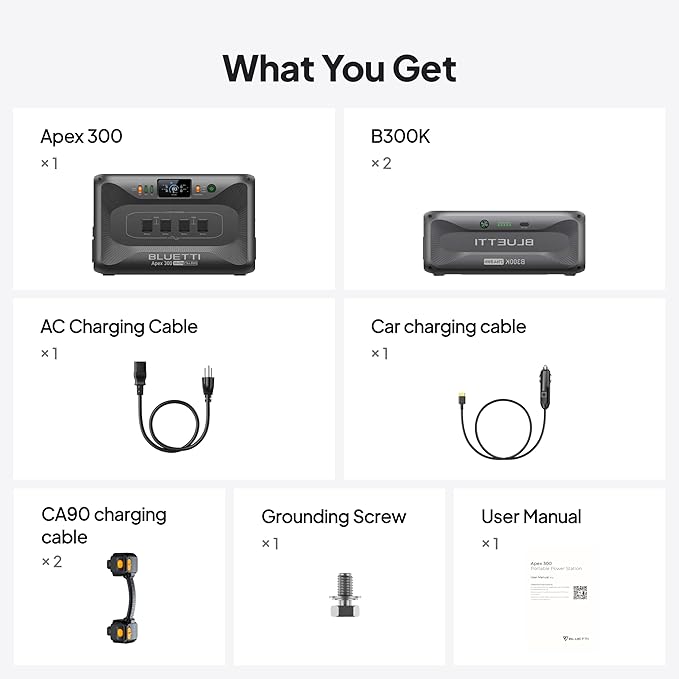 BLUETTI Apex 300 Solar Generator & 2 B300K, 8294.4Wh LFP Battery Backup with 6 3840W AC Outlets (7680W Surge), 120V/240V Dual Voltage Output, Modular Power for Home, RV and Emergencies