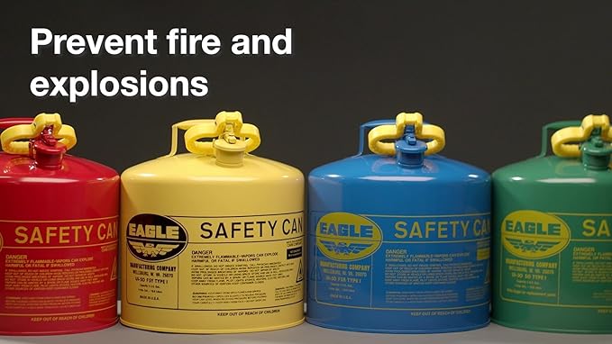 Eagle 2.5 Gallon Type I Blue Safety Gas Can for Kerosene with Flame Arrester, Self-Closing Lid, and F-15 Funnel, Made in the USA, Galvanized Steel Flammable Storage Can, UI25FSB