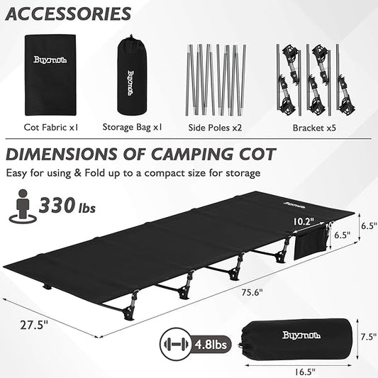 Ultralight Folding Tent Camping Cot Bed Lightweight Backpacking Cot Without Tools Hiking Cot Portable Camping Bed for Adults Camping Hiking, Travel, Home, Black