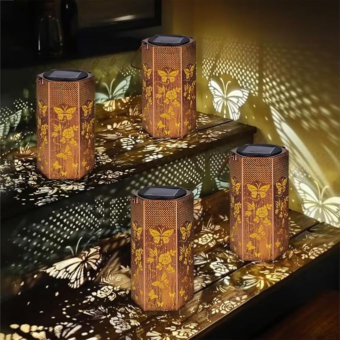4 Pack Butterfly Solar Lanterns Outdoor Waterproof - Christmas Gifts for Women, Mom, Butterflies Solar Lights Outdoor Hanging Garden Decor for Outside, Patio, Outdoor, Yard, Lawn, Balcony