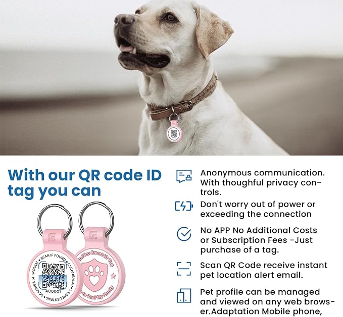 Silicone Dog Tags Personalized for Pets with QR Code, Emergency Contact Info, Anti-Lost, Scan Location Alerts(Pink-L)
