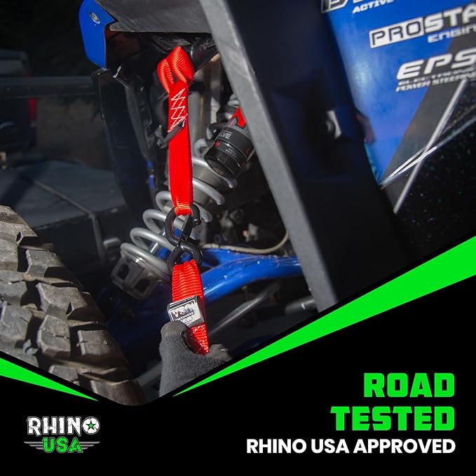 Rhino USA Soft Loop Tie Down Straps (4-Pack) - 1.6 Inch x 17 Inch (5,000 lbs Break Strength) Heavy Duty Motorcycle Handlebar Straps for use with Ratchets for ATV, UTV, Dirt Bike (Red)
