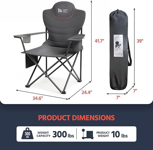 OUTSIDER Folding Camping Chair Heavy Duty Folding Chair 400lbs Oversized Outdoor Chairs with Cup Holder, Cooler Bag, Storage Pocket & Lumbar Support (Style-2, 2pcs)
