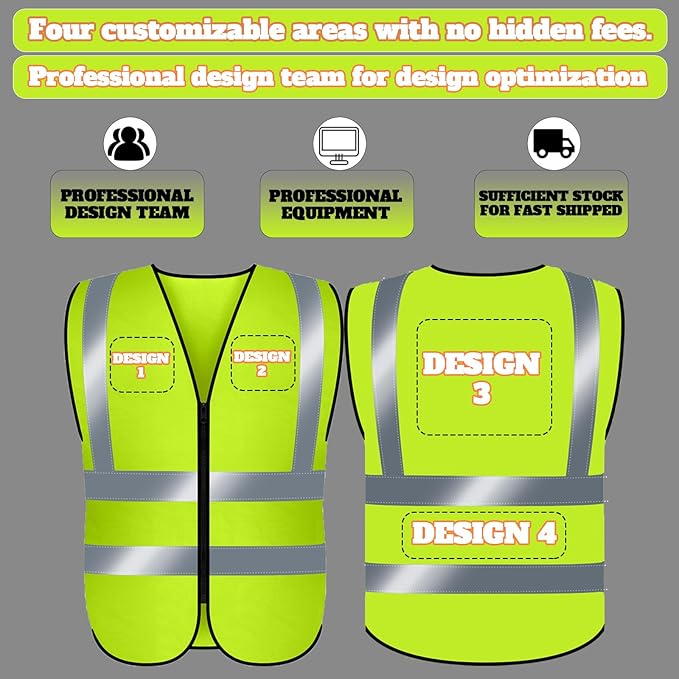 BeautyWill Custom Logo Safety Vest S,M,L,XL,2XL,3XL,4XL Personalized Safety Vest High Visibility Apparel