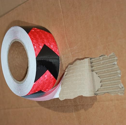 Black Red Reflective Tape 1 in x 68 Feet, Heavy Duty Hazard Caution Warning Safety Adhesive Reflector Tape for Trucks