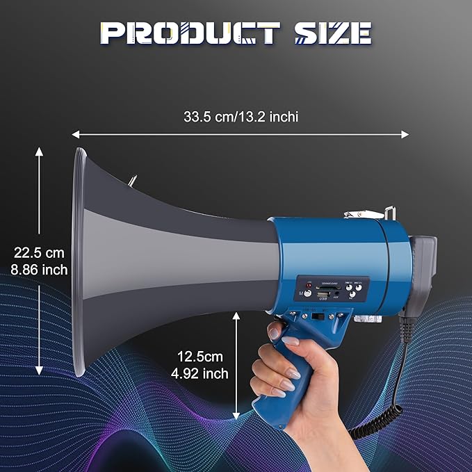 MyMealivos 50W Bluetooth Megaphone with Rechargeable Battery-Professional Bullhorn with Siren&240s Recording Supports USB/SD/3.5mm Aux-1600ft Range for Sports Police Emergency Outdoor Activities