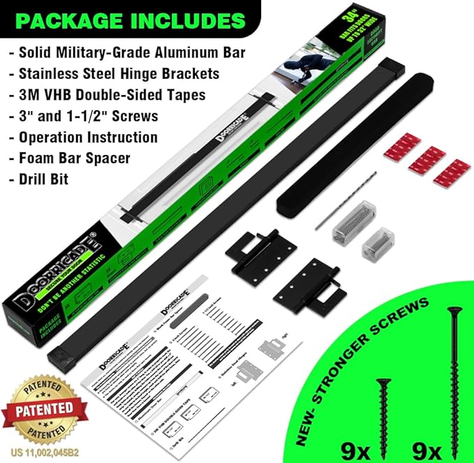 Door Security Bar-by Doorricade-Secure The Entire Width of Your Inward Opening Front Door-Safe Room. Fits Doors up to 32" Wide-Black Edition.