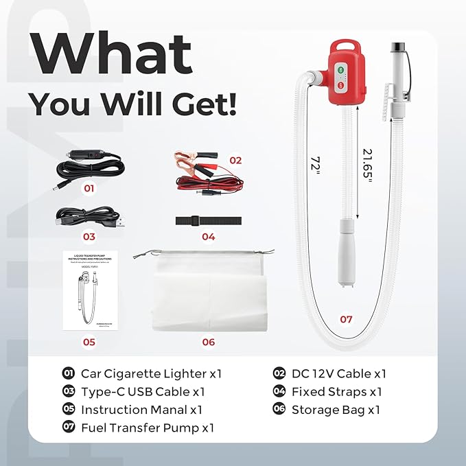 Automatic Fuel Transfer Pump, Fast 3.2 GPM Flow Gas Transfer Pump with Auto Stop Sensor Fuel Gas Can Pump, Rechargeable Lithium-Ion Battery Gas Pump, Red