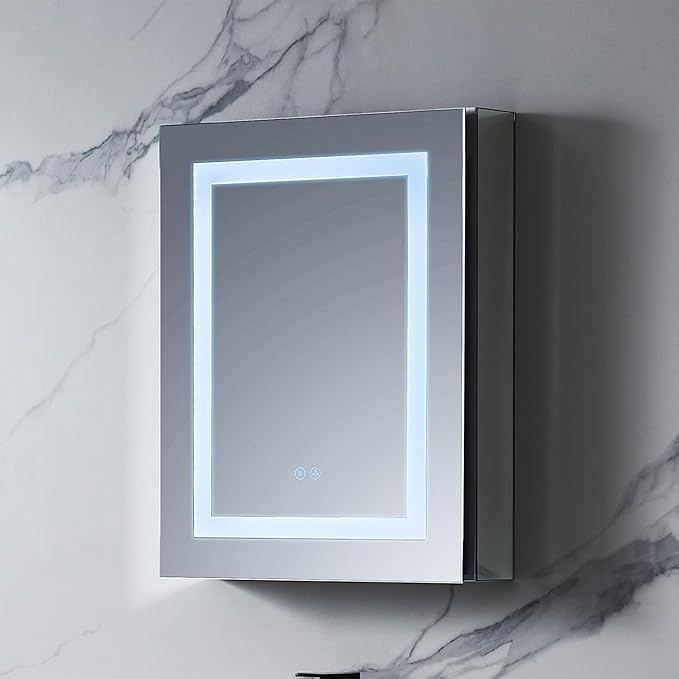 Blossom LED Lighted Medicine Cabinet Mirror for Bathroom 20x26 Inch, Left Hinge Recessed/Surface Mount - LED Mirror Cabinet with Lights, Defogger/3 Color Dimmer, Perfect Makeup Vanity