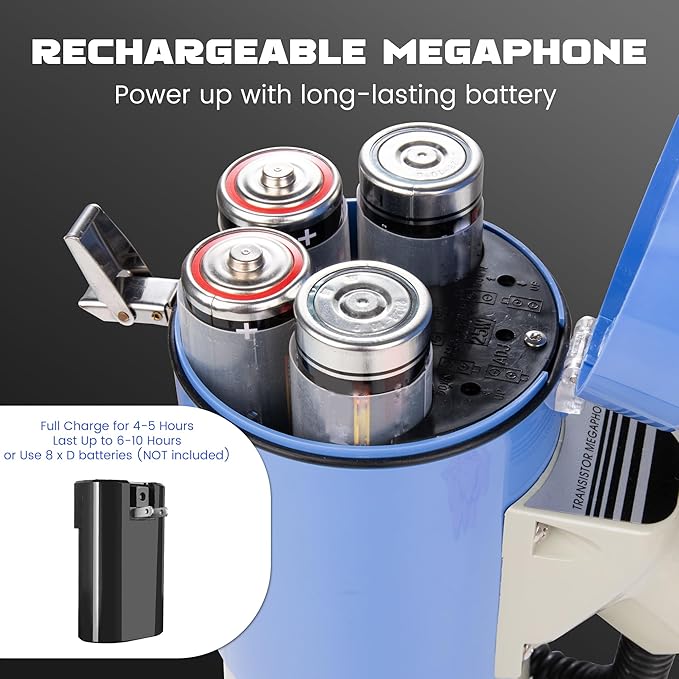 MyMealivos Bluetooth Megaphone with Siren Bullhorn 50 Watt Bullhorn Speaker with Detachable Microphone, Portable Lightweight Strap & 3.5mm Aux Input