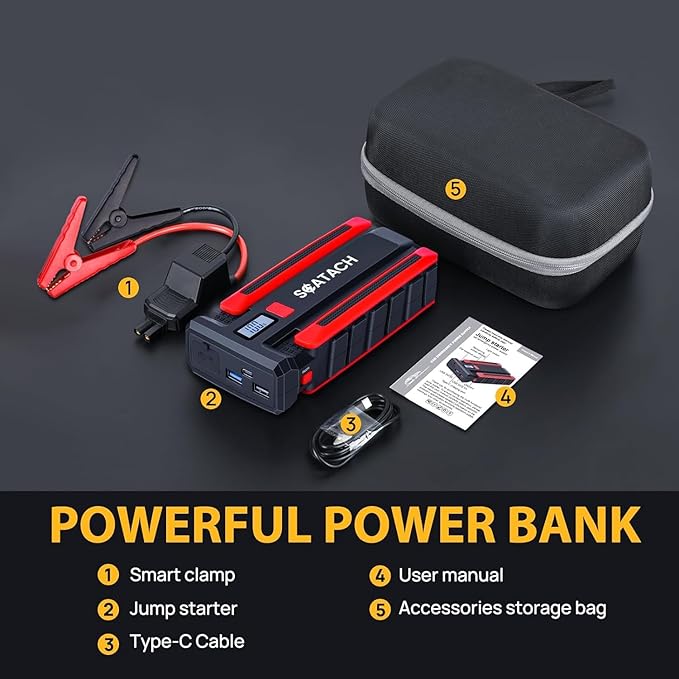 3500A Jump Starter,12V Car Jumper Starter (up to 10.0L Gasoline and 8.0L Diesel Engine),12V Portable Jump Box with Jumper Cables, LED Display, 3 Modes Flashlight
