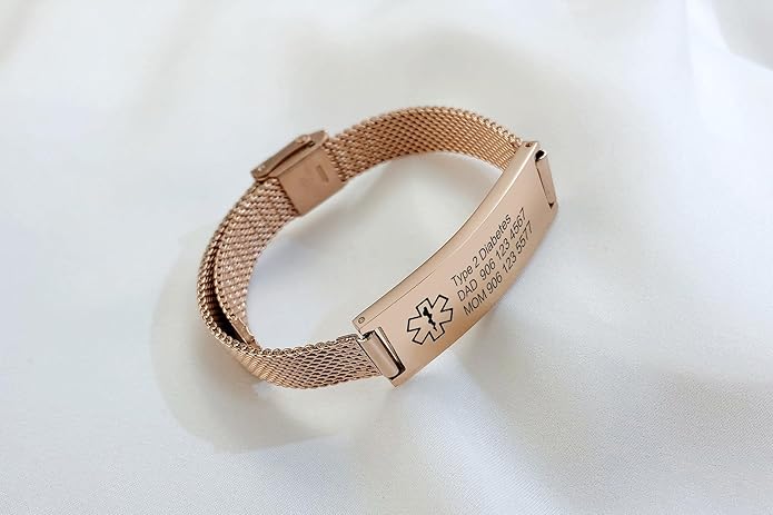 VNOX Medical Alert Bracelets for Men & Women Kids with Free Engraving Adjustable Stainless Steel Mesh Emergency Medical ID Bracelets Wristband