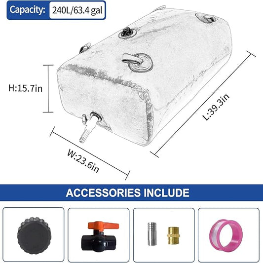 240 L/63 Gal Water Bladder Tank, Foldable Portable Water Storage Container, Emergency Water Bag for RV, Truck Bed, Fire Prevention, Drought Resistance, Blue