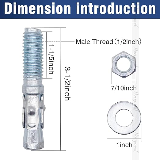 1/2" x 3-1/2" Wedge Anchor, for Cement and Concrete only, zinc-Plated Carbon Steel Screws and lag Bolts (10 pcs