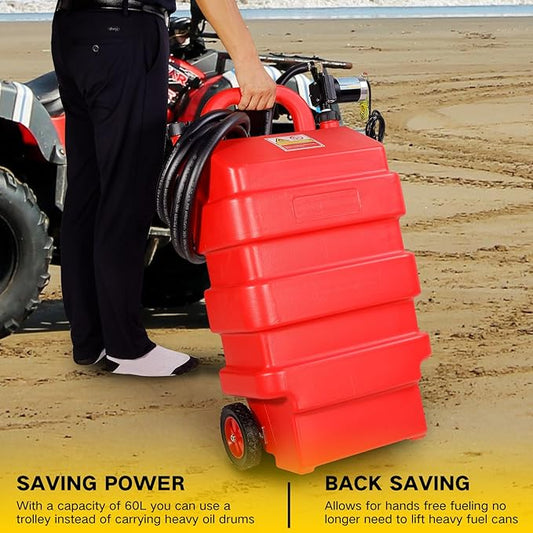 16 Gallon 60L Portable Fuel Caddy Tank with 12V DC Electric Gasoline Diesel Fuel Transfer Pump, Switch Control, Wheels, for Gasoline Diesel Kerosene & More