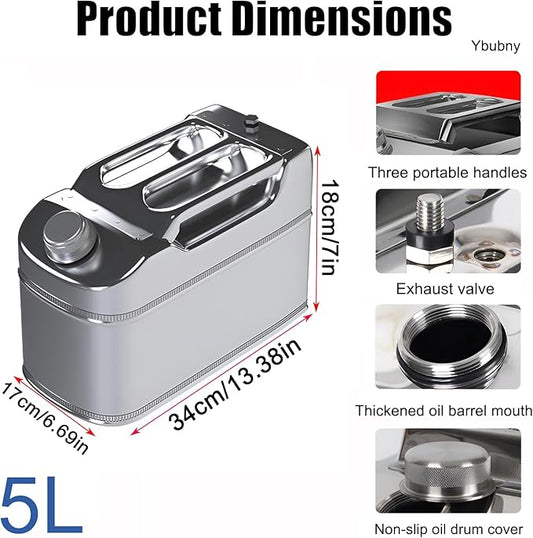 1.32 Gallon Metal Water Storage Containers Can, 304 Stainless Steel Camping Water Container Portable Water Storage Can, Emergency Water Storage Jug for Outdoor Home Car