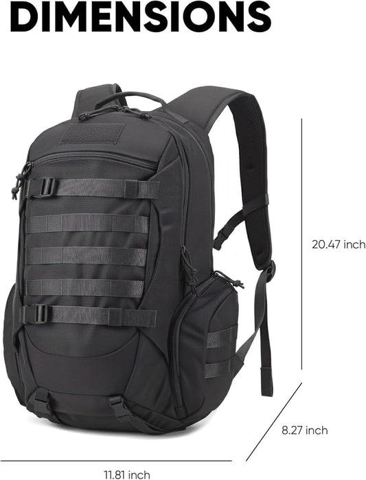 35L Tactical Backpack for Men, MOLLE Military Bug Out Bag, Waterproof Rucksack for Hiking with Hydration Port Black