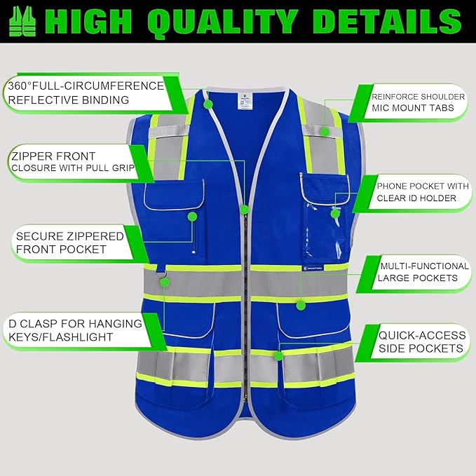BeautyWill 10 Pack Custom Logo Safety Vest ANSI Class 2 High Visibility Reflective Vest Personalized Construction Vest Bulk