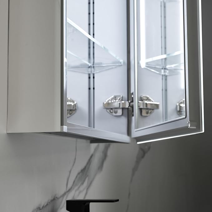 Blossom LED Lighted Medicine Cabinet Mirror for Bathroom 20x26 Inch, Right Hinge Recessed/Surface Mount - LED Mirror Cabinet with Lights, Defogger/3 Color Dimmer, Perfect Makeup Vanity