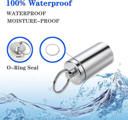 Portable Pill Holder Keychain,Aluminium Alloy Waterproof Pill Box Container for Purse Pocket,Small Daily Pill Case for Outdoor Travel Camping-2PCS