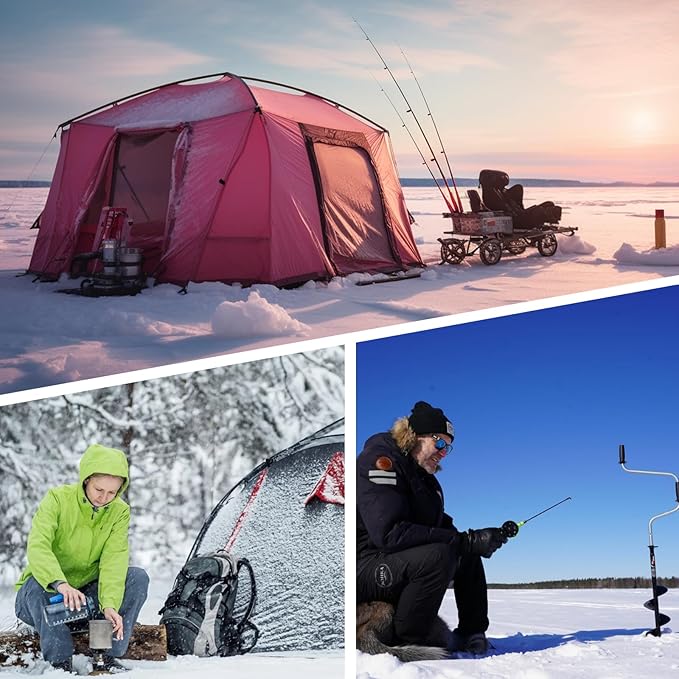 Ice Anchor Drill Adapter Kit, 13Pcs Ice Fishing Anchors Tool for Shelter Tent Shanty, with Reducing Sleeve, Bungee Cord Balls & Carry Bag for Easy Setup