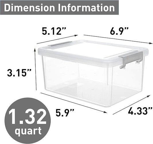Citylife 1.3 QT 6 Pack Small Storage Bins Plastic Storage Container Stackable Box with Lids for Organizing, Clear White