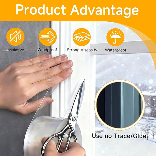 2 Inch x 65 Feet Transparent Window Insulation Tape, Strong Adhesive Weatherproof Window Sealing Tape for Winter Draft Protection, Clear Residue-Free Plastic Window Sealer