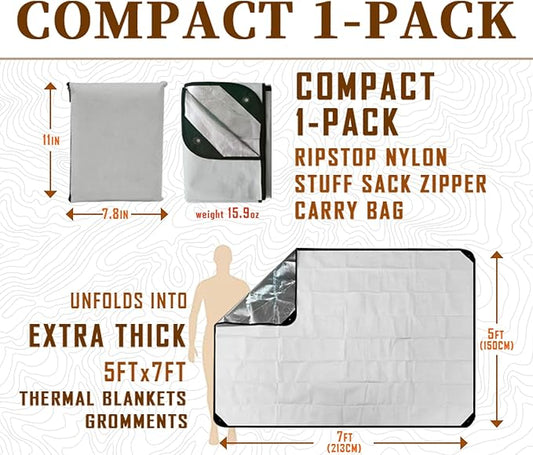 Heavy Duty Survival Blanket -Multifunctional Reflective Tarp Thermal Blanket - 60" x 83" Waterproof Sandproof for Camping Hiking Outdoors Multifunctional Emergency Blanket…