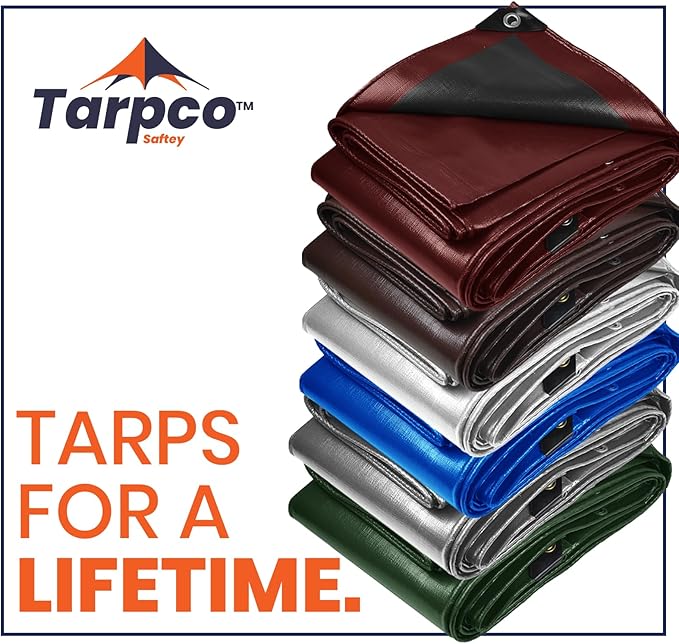 Tarpco Safety Extra Heavy Duty 14 Mil Tarp Cover, Waterproof, UV Resistant, Rip and Tear Proof, Poly Tarpaulin with Reinforced Edges for Roof, Camping, Patio, Pool, Boat (Maroon/Black 24′ X 64′)