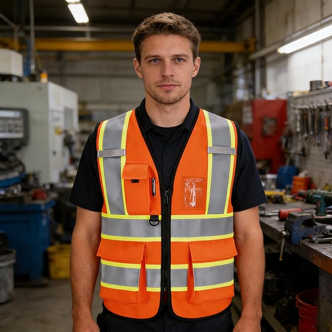 Reflective Safety Vest, High Visibility, Custom Logo for Construction, Roadwork, Traffic, Emergency Use