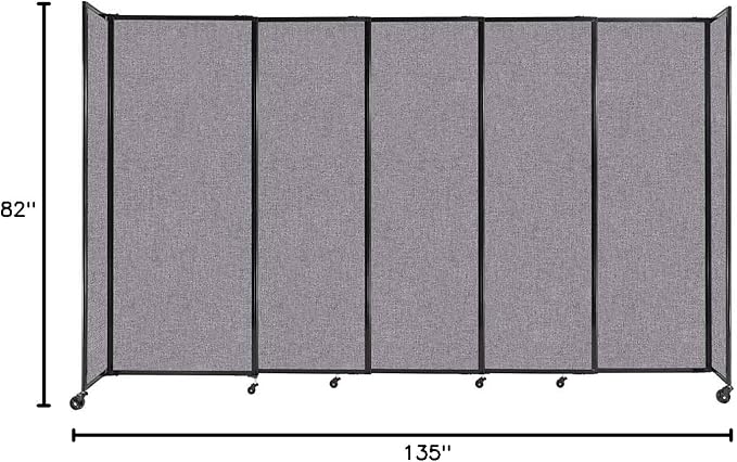 Versare Straightwall Sliding Portable Wall Partition | Freestanding Office Dividers | Locking Wheels | Temporary Room Separator | 11'3'' Wide x 6'10'' Tall Cloud Gray Fabric Panels