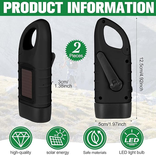 Leelosp 2 Pieces Hand Crank Flashlight Solar Powered Flashlight for Emergencies Dynamo Rechargeable LED Survival Light for Outdoor Sports Hiking Camping (Black)
