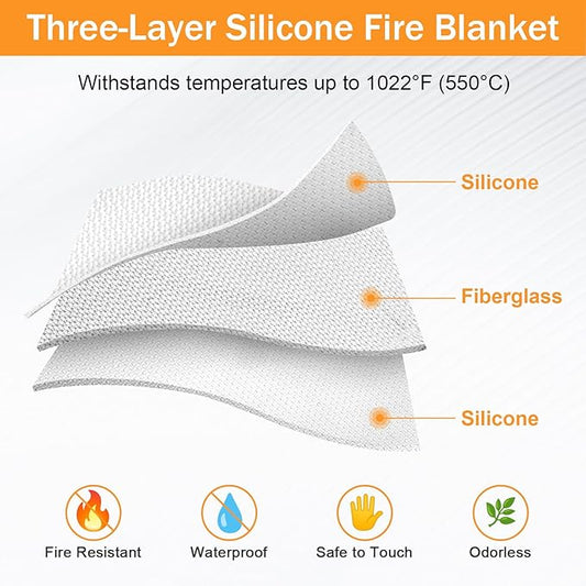 Mondoshop Silicone Fire Blanket for Home - 40"x40" Emergency Fire Blankets for Kitchen, Fire Retardant Blankets for Car, Camping, Grill, Office, Warehouse, School, Picnic