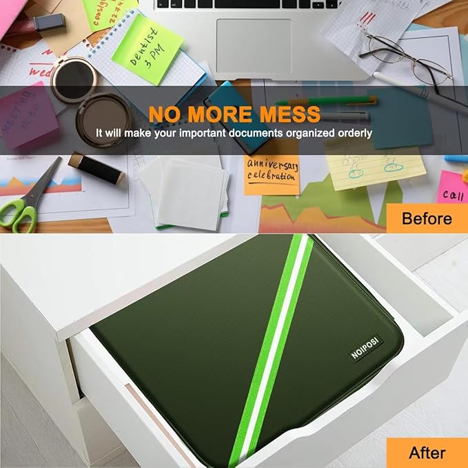 Noiposi Document Organizer with 5200℉ Heat Insulated,Waterproof and Fireproof Document Box,Portable Home Travel Safe Storage Box for Important Documents,File and Birth Certificate,Green
