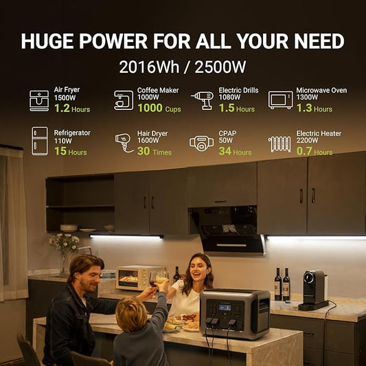 LLPOWERS R2500 Portable Power Station with SP037 Solar Panel, 2500W 2016Wh LiFePO4 Solar Generator with 400W Panel Included, Solar Power with UPS Function, Fast Charging, 30A RV Port