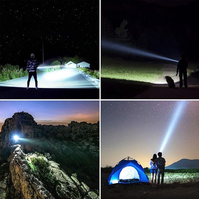 YIERBLUE Rechargeable Spotlight, Super Bright 100,000 High Lumen LED Handheld Spotlight Long Lasting Large Flashlight Searchlight and Flood Camping Flashlight with Foldable Tripod Black