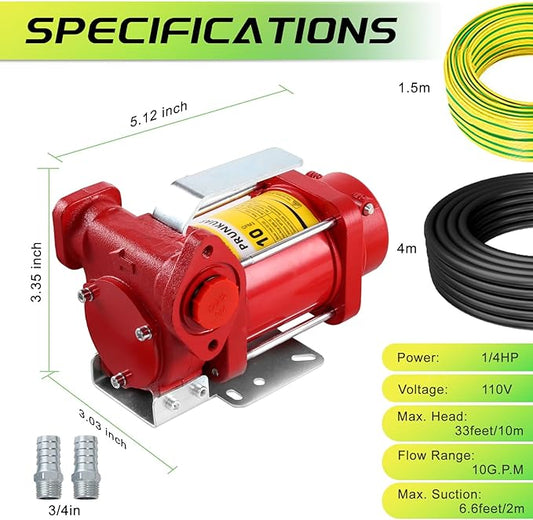 110V Automatic Gasoline Fuel Transfer Pump w/Manual Nozzle, 10 GPM Heavy-duty Portable Self-priming Fuel Oil Transfer Pump for Gasoline, Diesel, Kerosene, Biodiesel and More