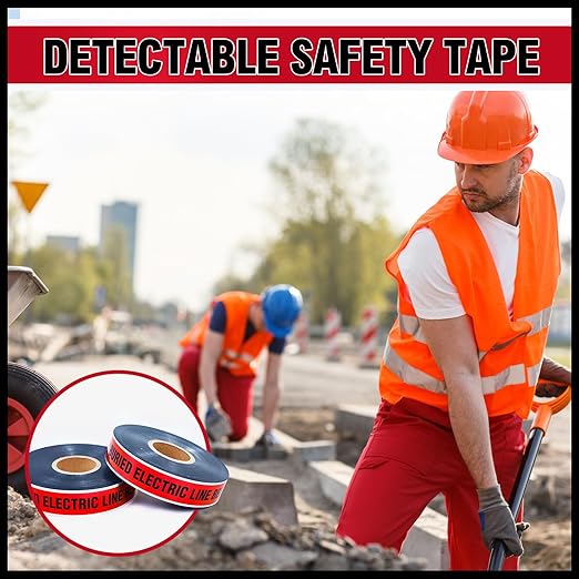 2 Roll 2 Inch x 1000 Feet Detectable Safety Tape Buried Gas Line Electrical Caution Safety Warning Tape for Underground Buried Electric Wire Gas, Black Print(Red)