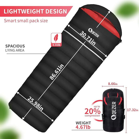 Down Sleeping Bag for Adults, 600 Fill Power, Ultralight & Compact with Compression Sack for Backpacking, Camping, Hiking