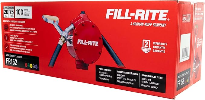 Fill-Rite FR152 Piston Hand Pump with Hose & Nozzle Spout, Red