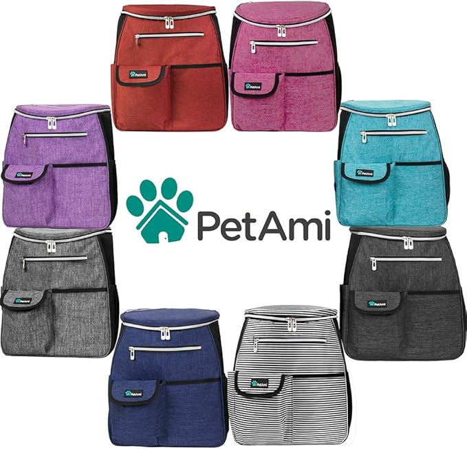 PetAmi Dog Travel Bag Backpack, Airline Approved Dog Bags for Traveling, Puppy Diaper Bag Supplies, Pet Camping Essentials Hiking Accessories Gift, Food Container, Collapsible Bowls, Stripe Black