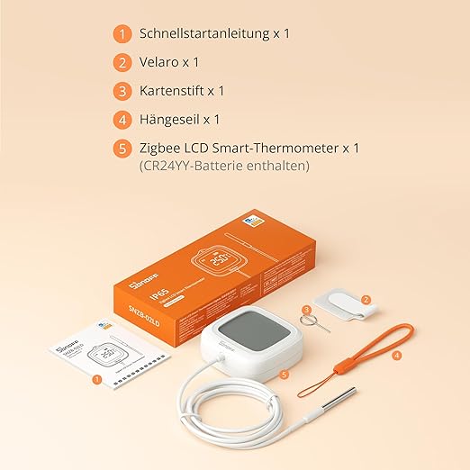 SONOFF SNZB-02LD Zigbee Waterproof Temperature Sensor with 1.5M Stainless Steel Probe, LCD Display, -40~115°C Range, APP Monitoring, Magnetic Mount, Works with Zigbee Hub