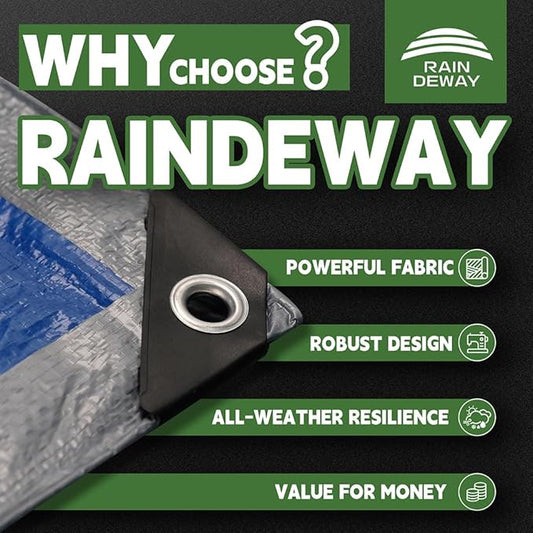 RAINDEWAY Tarps 8x10 Feet, 5.5 Mil - Multipurpose Waterproof Poly Tarp Cover with Metal Grommets and Reinforced Edges, Silver/Blue Tarp