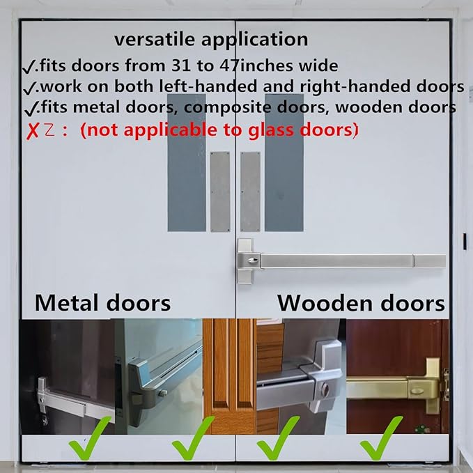31.5”/80cm Stainless Steel Commercial Door Push Bar Panic Exit Device with Exterior Lever Handle - Fits 30"-37" Wood & Metal Doors